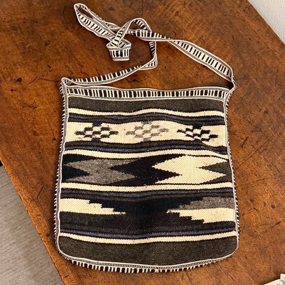 Stylish Black and Cream Patterned Crossbody Bag